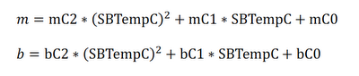 Two temporary variables, “m” and “b” which correlate with our calibration process, will be calculated as follows Two temporary variables, “m” and “b” which correlate with our calibration process, will be calculated as follows