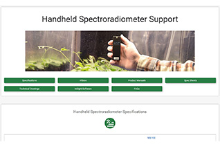 Product support information for handheld spectroradiometers.
