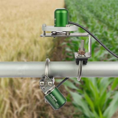 Mounted upward- and downward-looking NDVI sensors in a field.